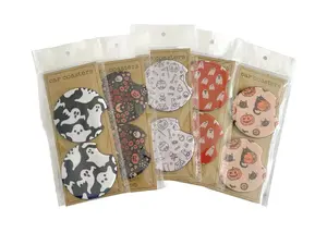 Halloween Fall Spooky Decorative Design, Ghost, Cats, Fall Season Cute Car Coasters, Set of 2, Cute Aesthetic Car Coaster Car Essentials for Girls Women, Car Interior, Cup Holder for Car