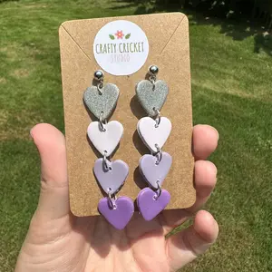 Purple Ombré Hearts Polymer Clay Earrings