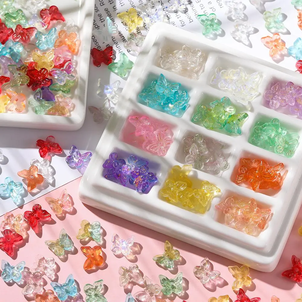 10pcs/Lots Glass Butterfly Shaped Beads Clear Spacer Loose Beads for DIY Phone Pendant Necklace Bracelet Jewelry Making Findings