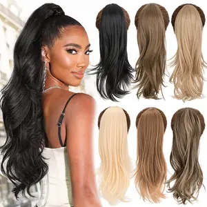 Drawstring Ponytail Extension 22inch THICK Layered Ponytail Hair Extensions Natural Long Wavy Synthetic Hairpiece for Women