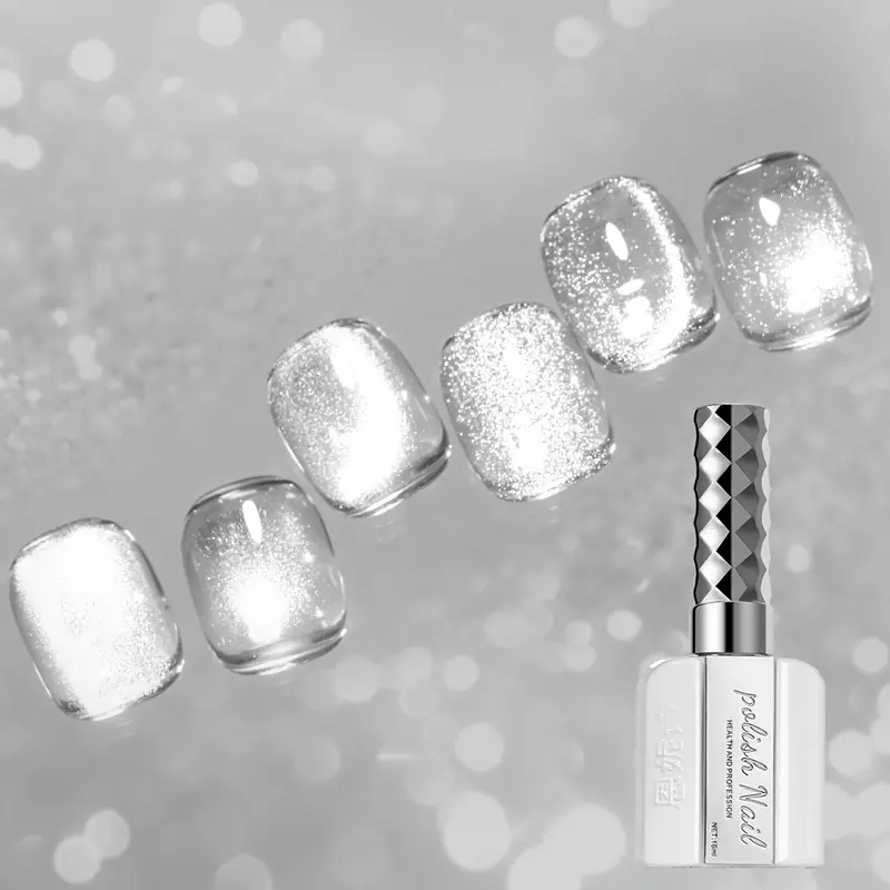 ANNIES Clear Glass Cat Eye Gel Nail Polish - 0-Base Transparent Watery Magnetic Gel with High-Flash Crystal Diamond Shimmer, UV LED Soak-Off Cosmetic, Beauty Products for Salon Sheer Care, Includes Polishing Brush, Press-On Nails & Polygel