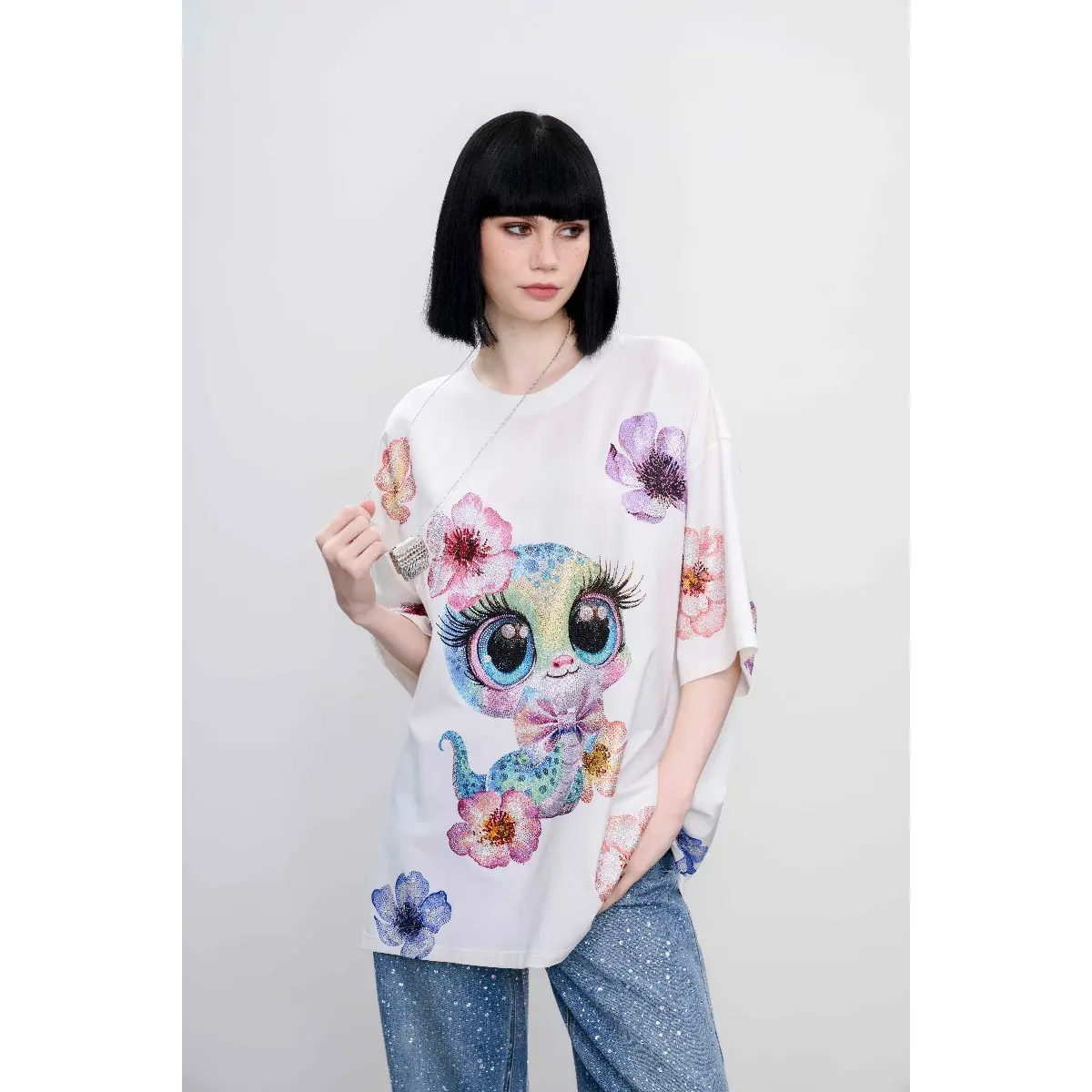 TCH - Hot Diamond Colorful Zodiac Snake Personality Versatile Fashion Short sleeved T-shirt Trendy Unisex 2026 Spring/Summer New Collection