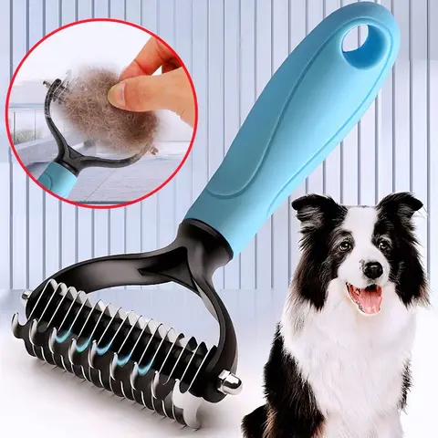 Stainless Steel Dog Comb Knife - Deshedding Tool, Shedding Brush, Single Comb for Hair Knot Cleaning & Pet Massage, Dog & Cat Grooming Supplies