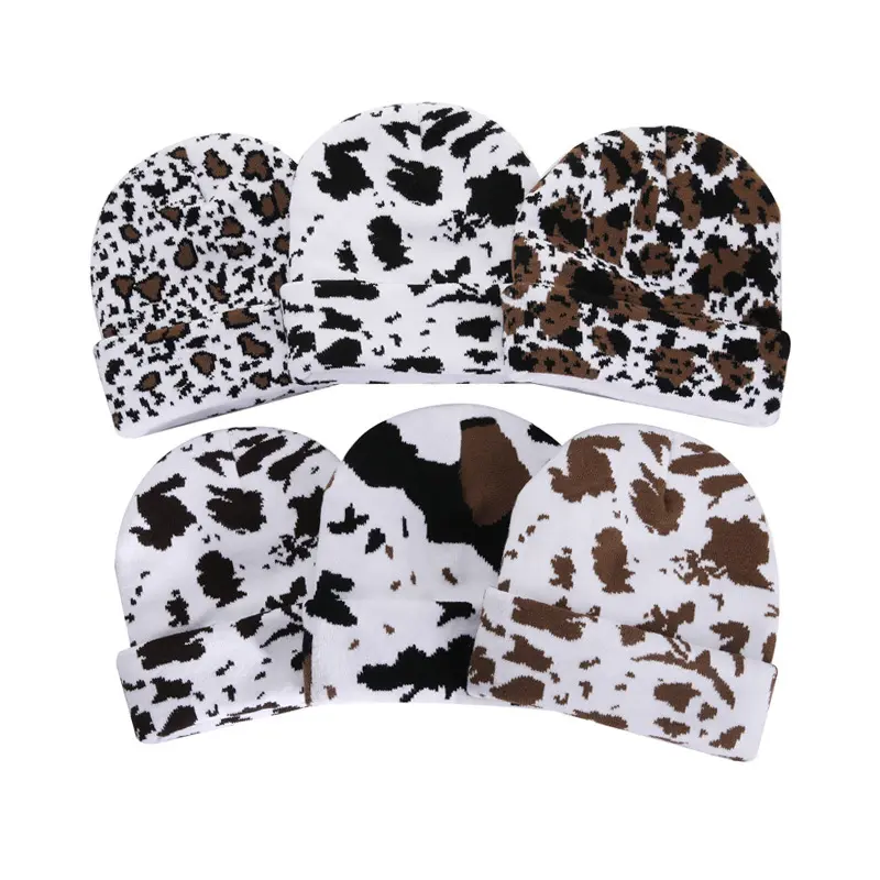 Cow Pattern Fall Winter Men and Womens Beanie Cuffed Hat Warm Knit Hats Stretch Fashion Cap