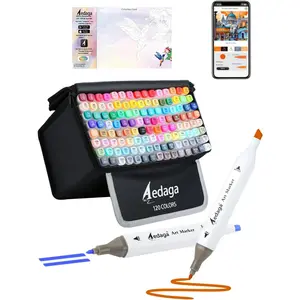120 Colors  Markers with Free APP, -Based Dual Chisel and Fine Tips Markers with Kickstand Case for Adult Coloring, Drawing, Painting and Sketching,   Idea for Artists