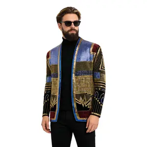 Men's Stand Collar Suit Jacket with Colorful Sequins, Suitable for Parties, Dances, Weddings, and Festivals