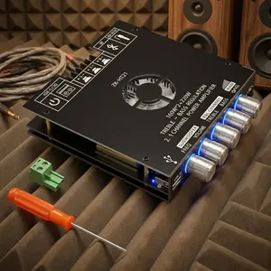 Zk-HT21 2.1 Channel Bluetooth Amp Module Tda7498E 160W+160W=220W High Power Bluetooth 5.0 Aux uSb Input bass Treble Control subwoofer Compatible Home theater Audio Upgrade Wide voltage DC 15-36V