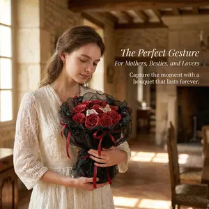 Scented Soap Rose Bouquet in Clear Box, 10.6" Pre-wrapped Eternal Fake Flowers with Butterflies, Luxury Gift for Mom Wife Girlfriend, Mother's Day 2026 Romantic Anniversary Centerpiece