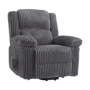 Corduroy Recliner Chair, Manual Recliner Sofa with Handle, Pillow Top Arms, Thick Padding, Side Pocket, 330Lbs Capacity, Adjustable Recliner for Living Room, Bedroom, Home Theater, Dark Gray