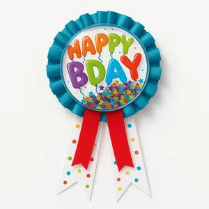 "Happy B-Day" Confetti Shaker Award Ribbon Badge