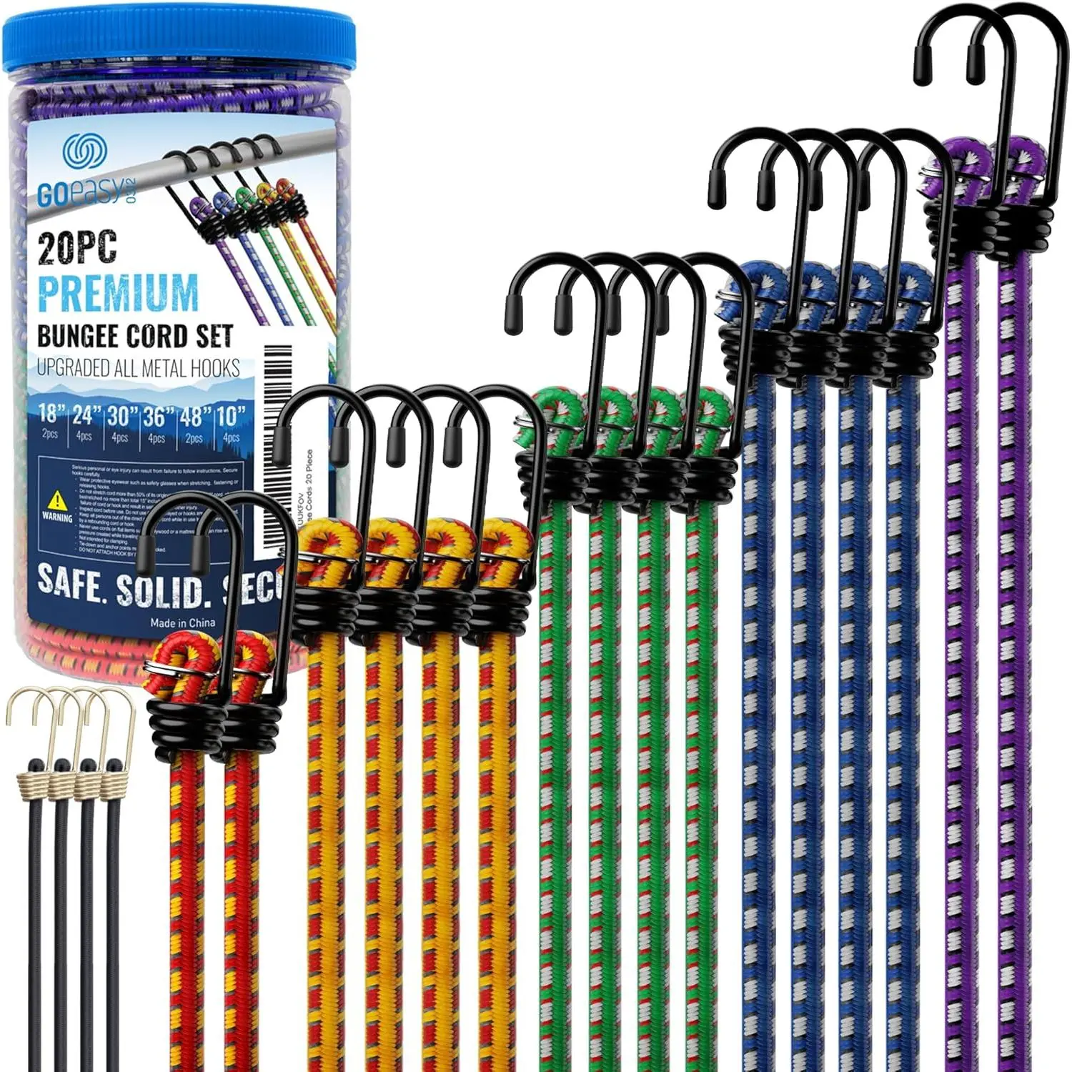 Bungee - 20 pcs Bungee with in A Jar Includes 10", 18", 24", 30", 36", 48" Bungie Cord Bundle