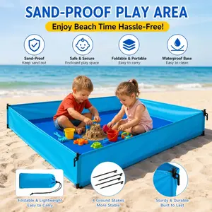 73x57" Oversized Sandless Beach Playpen Mat, Windproof Blanket Sheet with Sand Blocking Walls for Toddlers, Family Picnic Outdoor Camping