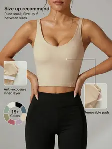 Women's Solid Color Sports Bra, Casual Comfortable Breathable Crop Sports Top for Yoga Gym Workout Running, Ladies Sportswear for All Seasons