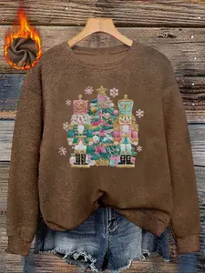 Women's Nutcracker Pattern Sweater, Long Sleeve Round Neck Pullover, Soft Elastic Fabric, Casual Fall & Winter Top, Daily Wear