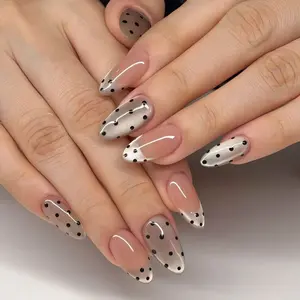 30 Pcs Minimalist Polka Dot Nude Nail Art, Medium-Length Almond Shape, Daily Commute Versatile Design, Perfect for Everyday Use