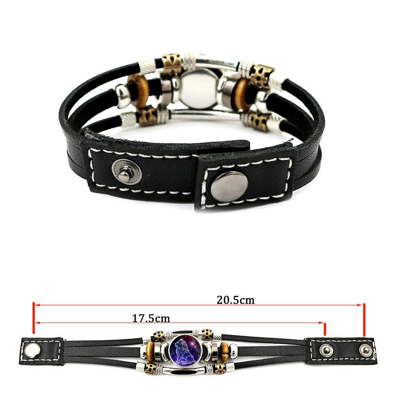 Glow-in-the-Dark 12 Zodiac Signs Leather Bracelet for Women 6.9in/8.1in Fashion Jewelry, Gifts Accessory