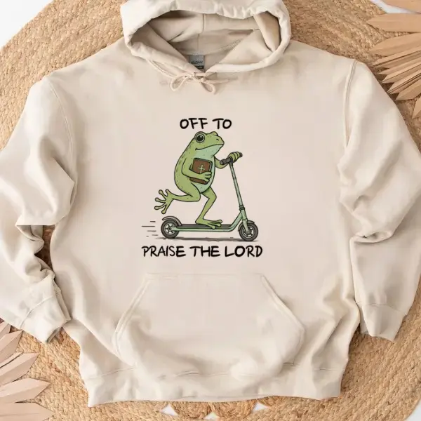 Christian Funny Frog Off To Praise The Lord Hoodie, Funny Frog Meme Shirt, Weirdcore Frog Sweatshirt Bible Study Shirt Jesus Church Faith Humor Gift.