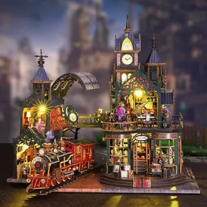 DIY Bookshelf Kit Assembly Model in Magical Theme, Vintage Carved Decoration, 3D Wooden Educational Dollhouse, Birthday & Holiday Gift, Indoor Playhouse, Wooden House Kit Adults