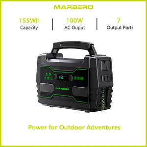 MARBERO 155Wh Portable Power Station with 2 x 100W AC Outlets(150W Surge) 7 Output Ports Built-in Flashlight for Camping Power Outage Outdoor Emergency