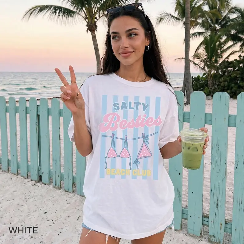 Salty Besties Beach Club Tee, Best Friend Matching Summer Shirts, Beach T-shirt, Girls Trip Shirt