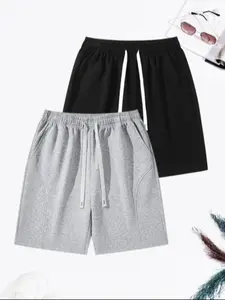 Men's Solid Color Drawstring Waist Shorts, Casual Loose Fit Shorts for Summer, Men's Bottoms for Daily Wear, Casual Pocket Shorts