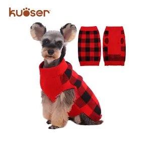Kuoser Dog Sweater Pullover Knitwear, Dog Christmas Sweaters Classic Plaid Cable Knitted Wear, Dog Turtleneck Puppy Cold Weather Clothes