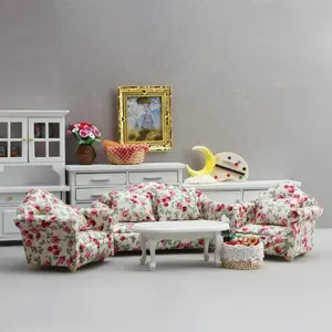 1:12 Mini Dollhouse Furniture OB11 Living Room Sofa Set 3pcs Miniature Large Floral Cluster Couch
