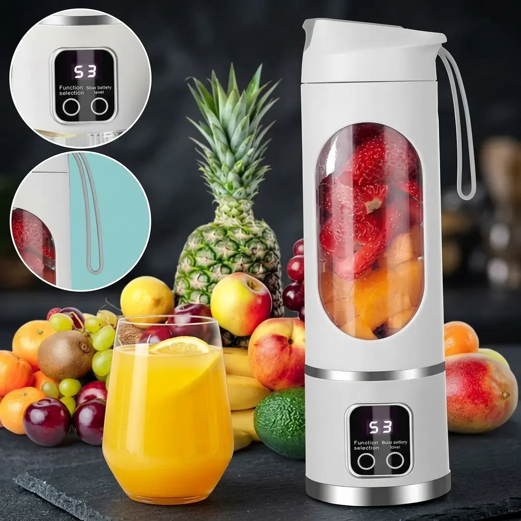 Portable Blender USB Rechargeable Smoothie Maker – Compact Mini Juicer Blender Leak Proof Easy to Clean for Travel Gym Home Dorm Smart LED Multimode