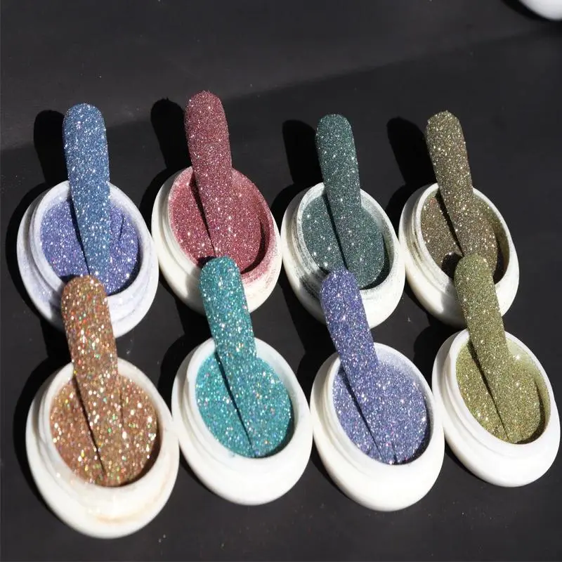 8Colors Crystal Diamond Powder Super-Fine Holographic Shiny Glitter Powder DIY Reflective ainbow Chrome Party Manicure Powder