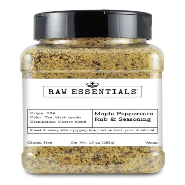 Raw Essentials Maple Peppercorn Rub – Sweet & Savory Pepper Seasoning for Chicken, Pork, Burgers & Fish – 10 oz