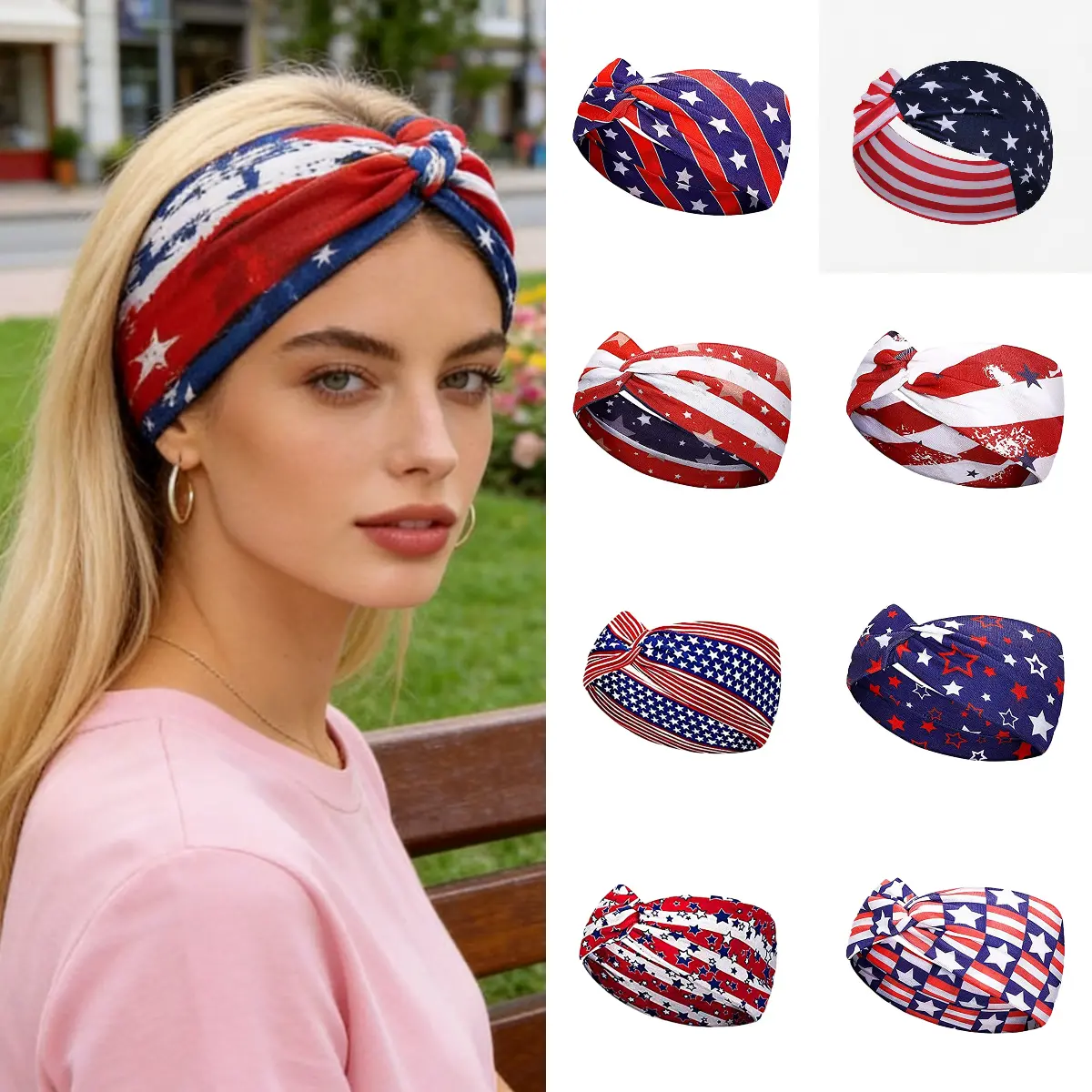 Wide Non-Slip Elastic Star-Spangled Headband for Women, Star and Stripes Printed Patriotic Headband, Versatile Headwrap for Daily & Holiday Decor