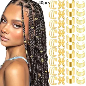 40 Pcs Hair Accessories Set, Spiral Braid Clips, Synthetic Fiber Dreadlocks Rings, Hippie Style for Women