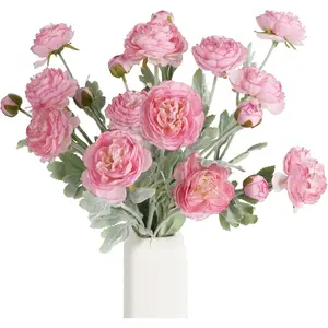 Peonies Artificial  6 count  Artificial Ranunculus Flowers18Heads  Silk Peonies with Stems Real Look for Spring Decorations Floral Arrangements  Table Centerpiece ()