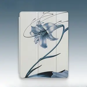Leather Case for iPad 10.9" / Air 4/5/6 / 10.2" / 10th Gen / Pro 11" 2024 / 9.7" – Ink Wash Painting Art Floral Illustration for iPad Leather Case