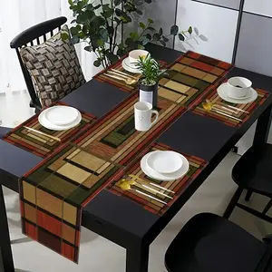 5-piece/7-piece geometric table flag placemat set, living room home decoration dressing table striped tablecloth, modern art seasonal brown desktop decoration home dining room kitchen table layout (72 inch table flag with 4/6 placemats)