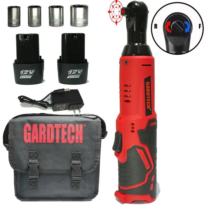 12V Cordless Right Angle Torque Wrench Heavy Duty Electric Ratchet Socket Wrench Set With 2 x 2.0Ah Batteries, Built-in LED Light, Time-Saving Auto Repair Power Tool