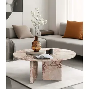 Pink natural marble coffee table, small table, living room table, natural stone, Ø27.6 h12.6 Inch/Ø70 h32 cm, genuine marble, real marble
