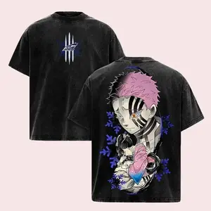 Akaza vs Koyuki Oversized T-Shirt – Demon Slayer Kimetsu no Yaiba Vintage Heavy Cotton Unisex Tee Anime Manga Streetwear Retro Graphic Top Otaku Merch Gift for Fans MCV