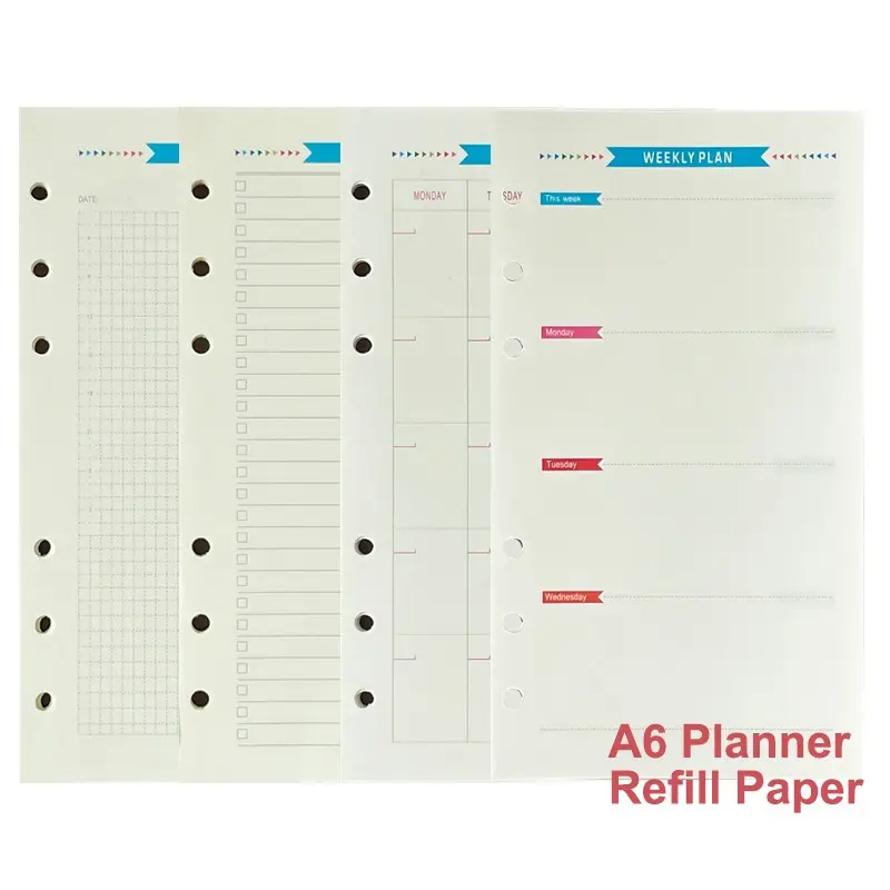 A6 Planner Loose Leaf Paper for 6-Hole Binder | 40 Sheets Weekly & Monthly Planner Inserts | Efficiency To-Do List Tracker for Work & Study | Premium No-Bleed Stationery Refill | Productivity Planner | Office Stationery Supplies