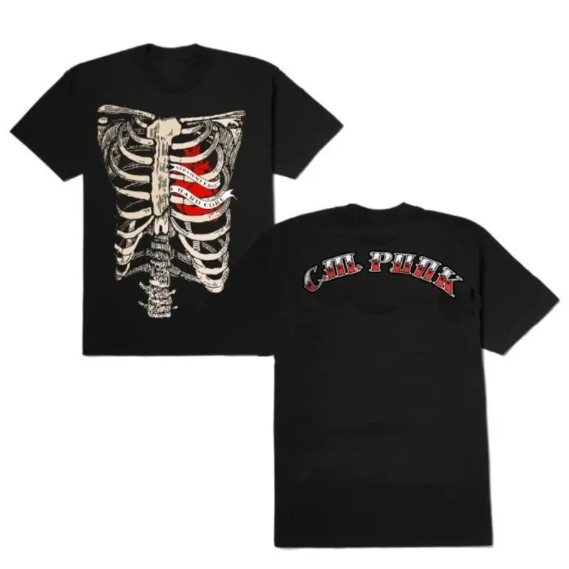 casual outfits women's graphic tees CM Punk Hardcore Skeleton Graphic Tee, 2 Sides Design for Wrestling Fans, Featuring Bold Ribcage Artwork and Straight Edge Hardcore Theme, Perfect for Enthusiasts Fabric Fashion Menswear Soft fashion nova girl acef Wome