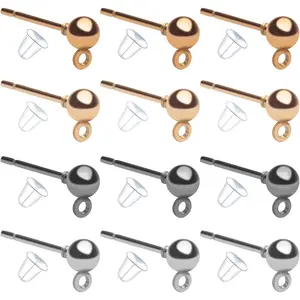 Ball Post Earrings with Loop, 40 Pieces 4mm Hypoallergenic Ball Post Earring Studs with 40 Pieces Bullet Earring Backs for DIY Earring Dangle Jewelry Making, 4 Colors