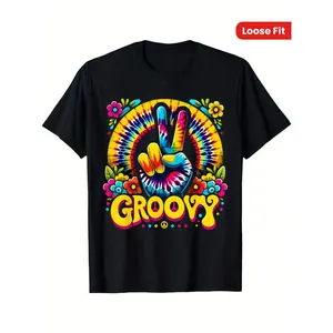 Groovy Tie-Dye Peace Sign Tee - Retro Hippie Style, Soft Cotton, Loose Fit, Round Neck - Perfect Gift for Men & Women.png