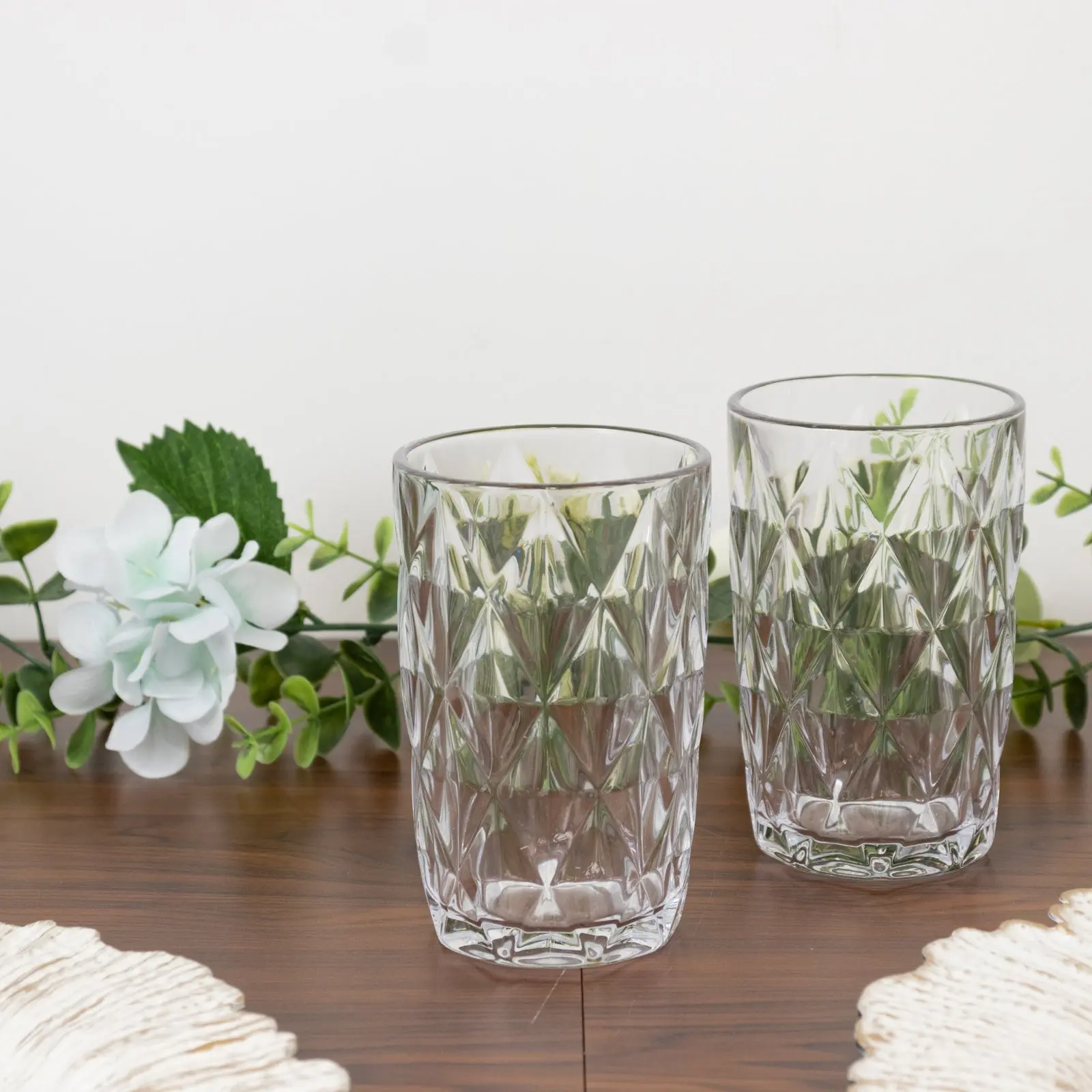 6-Pack Crystal Cut Whiskey Glasses 12oz Textured Design with Heavy Base Clear 5" - Highball Tumblers for Cocktails & Drinks