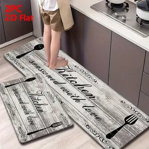 2/3pcs Soft Flannel Kitchen Mat Set, Vintage Farmhouse Style, Non-Slip, Absorbent, Ideal for Bathroom & Laundry Room, Kitchen Area Rug