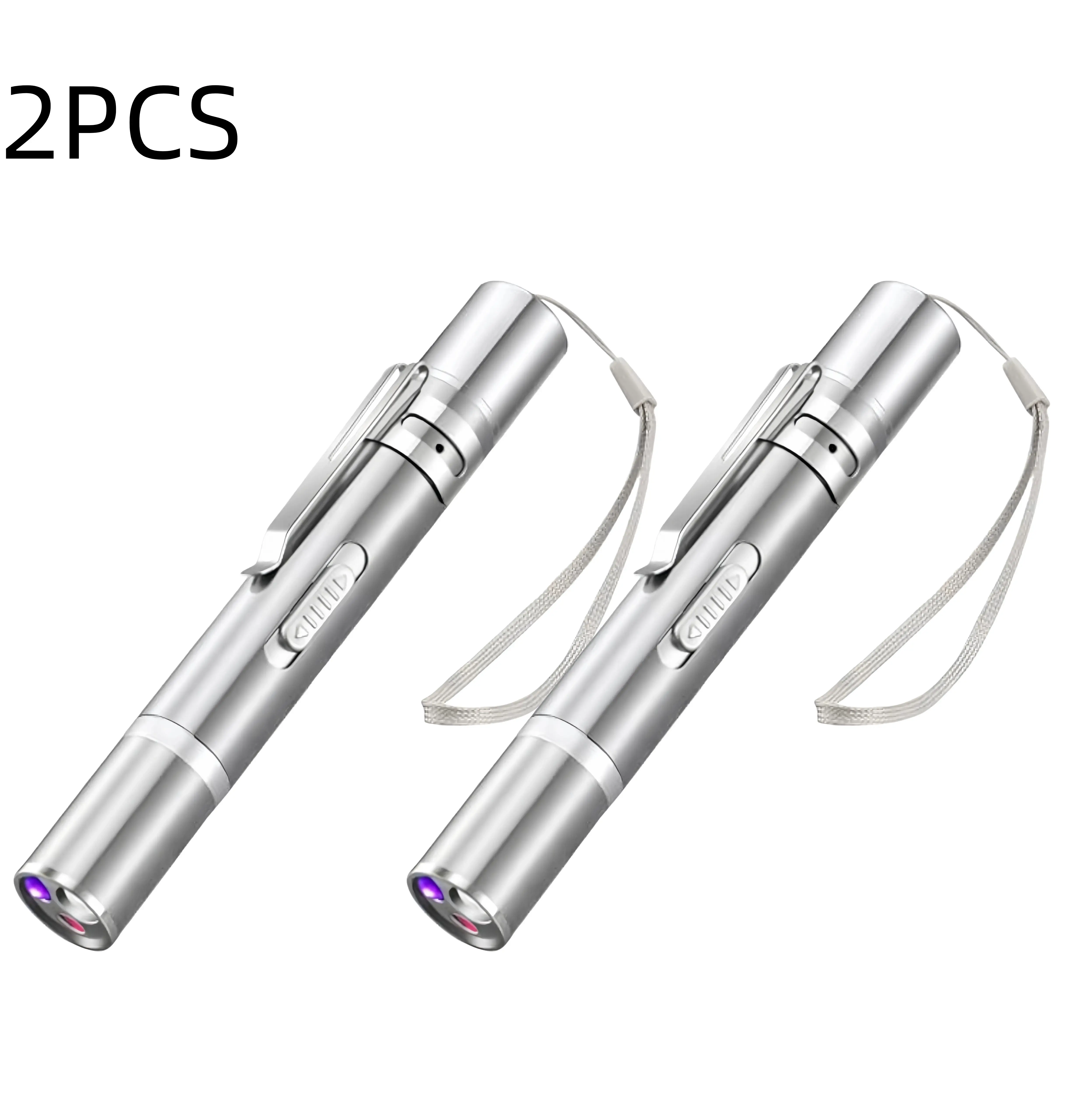 2PCS 3-in-1 Multi-Functional LED Flashlight-UV Light, USB Rechargeable Pointer Pen, Practical Party Gift for Home & Office