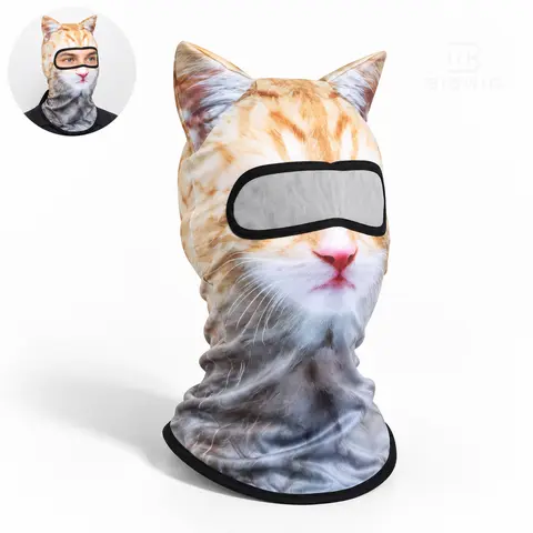 Unisex Cartoon 3D Kitty Cat Ears Polyester Balaclava - One Size Full Face Covering, Windproof, Absorbent Ski Mask, Cool Gifts for Adults for Skiing, Festivals,outdoorfun