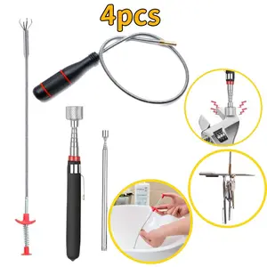 4 Pcs Magnetic Pickup Kit Bendable Curve Grabber, Retractable Pickup Tool, Strong Magnet for Hard To Reach Keys, Car and Household Bolts, Nuts and Screws