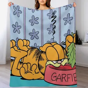 Anime Garfield Flannel Blanket for Adults - Ultra-Soft & Wrinkle-Resistant Throw | Anti-Shrink, Quick-Drying & Machine Washable | Cozy Cartoon Bedding Gift