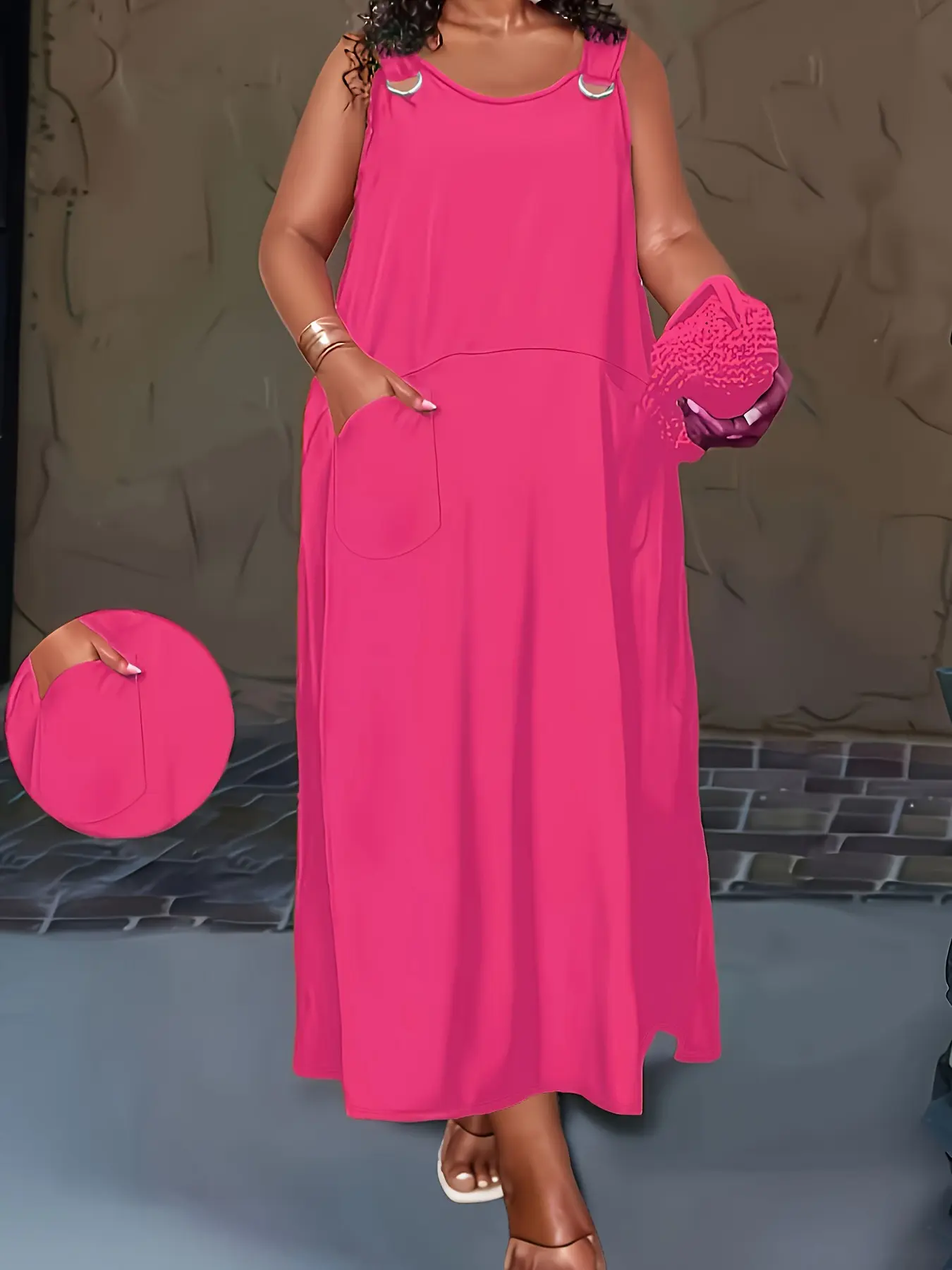 Plus Size Women's Plain Dress Pockets Spring Summer New Arrival, Casual Fashion Clothing for Women, Comfortable & Stylish Daily Wear
