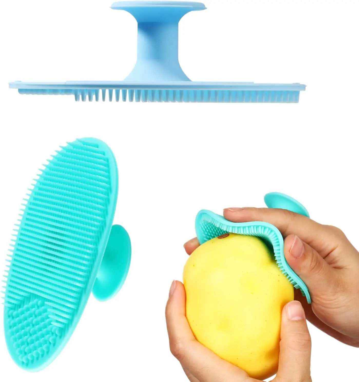 2 Pcs Vegetable Brush Potato Scrubber Veggie Brush Silicone Reusable Cleaning Tools with Non Slip Grip for Kitchen Food Potato Carrots Corn Smooth Sponge
